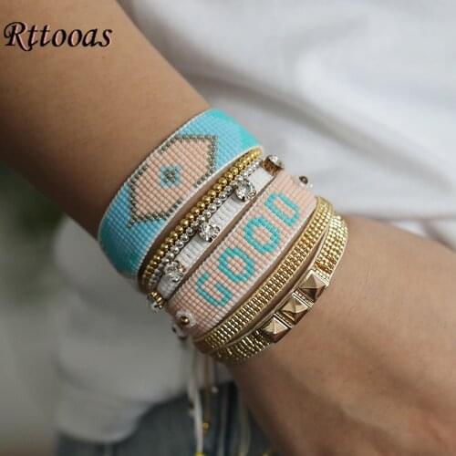 Rttooas GOOD-Letter Charm Bracelet Set Women Pulseras Mujer 2020 Vintage MIYUKI Beaded Bracelet Handmade Loom Jewelry