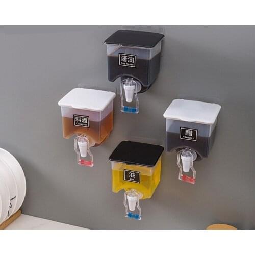 Wall-mounted Oil Bottle Soy Sauce Tank Vinegar Pot Automatic Squeezing Spice Rack Convenient Kitchen Oil Storage Container Tool