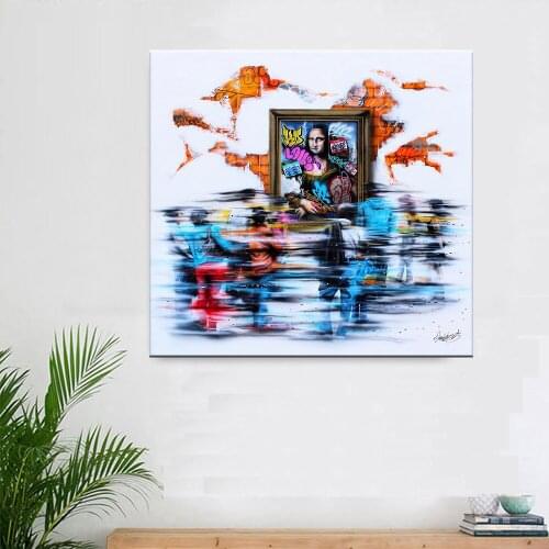 Wall Art Modern Mona Lisa Graffiti Art Poster and Prints Street Graffiti Canvas Painting Mona Lisa for Living Room Home Decor