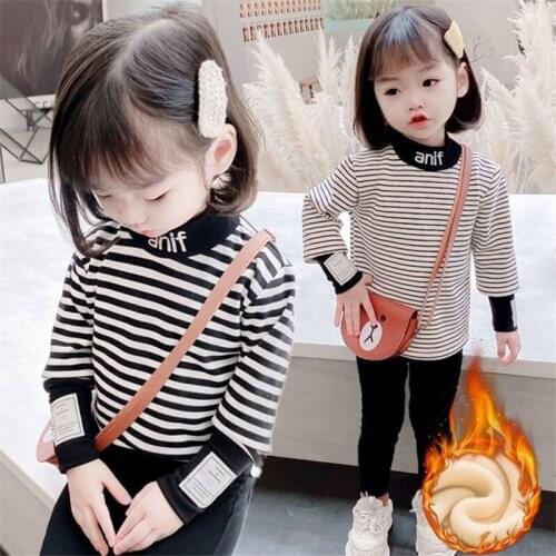 New Baby Girl Boys Blue Casual Sweater Childrens Knitted Woolen Autumn/Winter Kids Cute Stripe Letter Keep Warm Plus Velvet