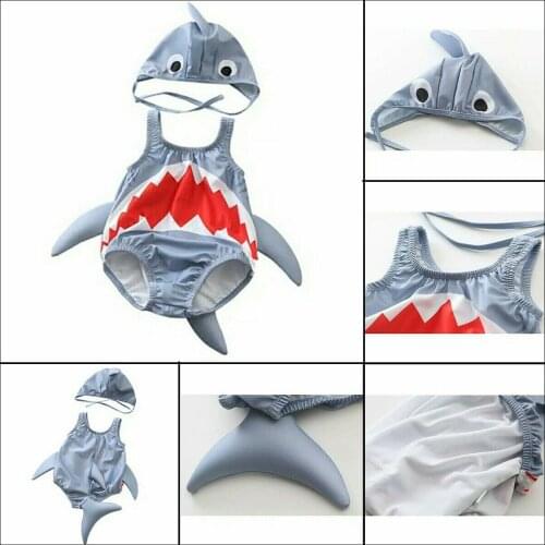 New Lovely Two Piece Shark Swimsuit Toddler Baby Kids Girls Beach Swimsuit Summer Swimwear Bikini Set Shark Bathing Suit