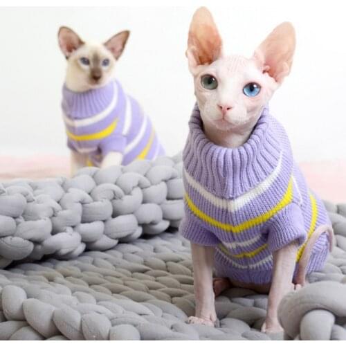 Cat Clothes Fashion Cute Stripe Sweater For Sphinx Cat Winter Warm Costume Pet Hoodie Knitted Pullover Sweatshirt mascotas gatos