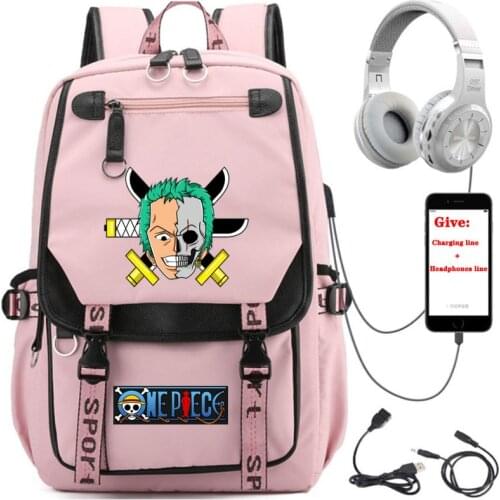 Anime One Piece Luffy Zoro backpack student School book Bag Unisex Travel Backpack USB Charging teenagers Laptop packsack