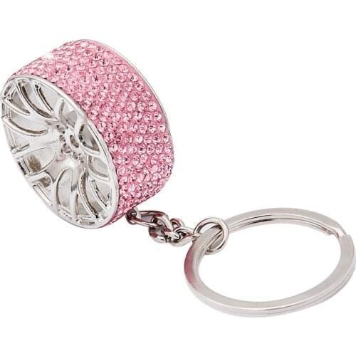 Crystal Rhinestone Alphabet Keyring Initial Creative Wheel Key Ring Chain Unisex Hub Rim Model Car Key Chain Keyring Gift