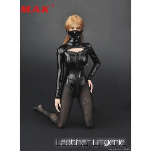 1:6 scale sexy female girl figure black leather clothes lingerie&high heel shoes&stockings&mask set for 12'' woman figure body
