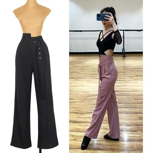 Modern Dance Pants Women Latin Dance Practice Clothing Professional Rumba Tango Samba ChaCha Dance High Waisted Trousers DQL5297
