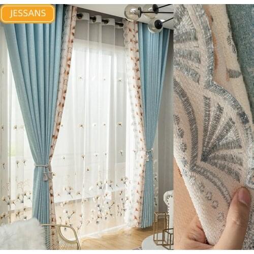 Nordic High-end Stitching Lace Stitching Blackout Curtains for Living Room and Bedroom Customized Products