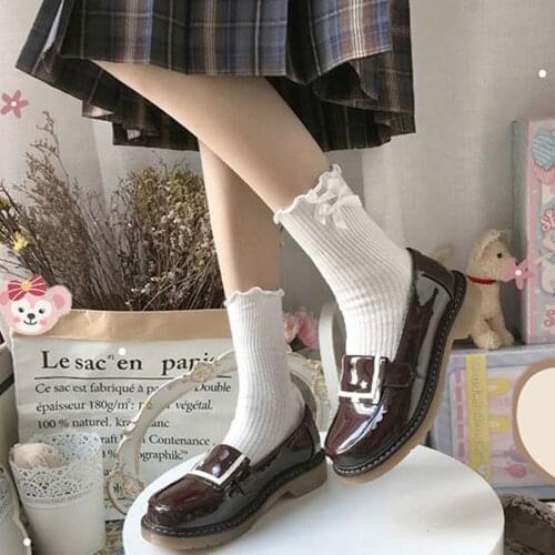 Japanese Jk Uniform Lolita Shoes Round Head Student Basic Woman Goth School College Bright Pu Black Brown Anime Cosplay Kawaii