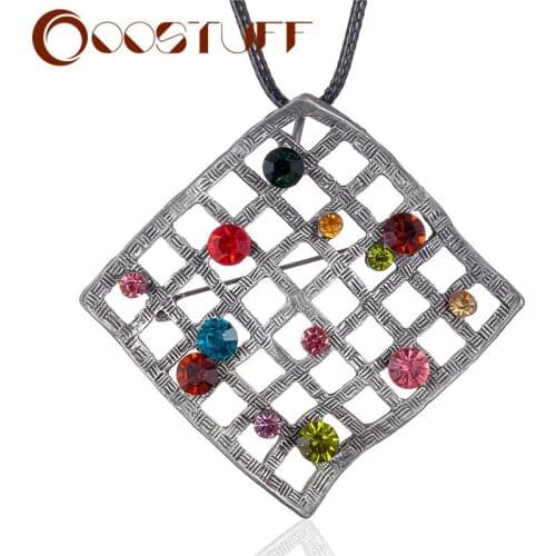 Vintage Jewelry Long Necklace for Women Square Pendants Crystal Antique Beads Black Rope Chain Jewellery Suspension Choker 2021