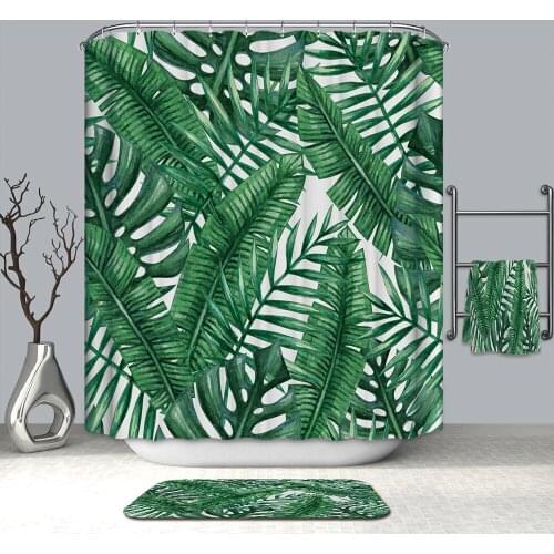 3D Tropical Plants Shower Curtains Leaves Pattern Waterproof Mildew Proof Thickened Bath Curtains for Bathroom