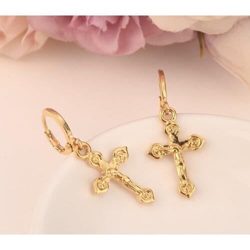 High quality Fashion 24k Gold Filled Womens Drop Earring Dangle Earring Charms Jewelry Cross Earrings brincos Vintage girls