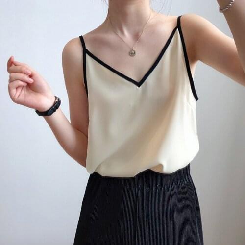 LMQ NEW 2021 Women Satin Chiffon Camisole Female Summer Outer Wear V-Neck Inner Base Shirt Imitation Silk Sleeveless Top