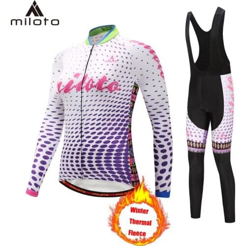 Miloto Lady Cycling Long Sleeve Jersey Set Women winter Thermal Fleece Cycling Clothes Ropa Ciclismo Mountain Bicycle Clothing