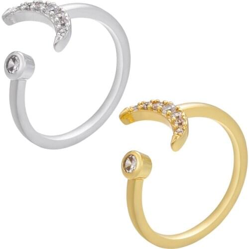 ZHUKOU simple Moon Open Ring for women Cubic Zirconia Crystal Ring Good Friend Birthday Gift Fashion Jewelry Wholesale VJ284
