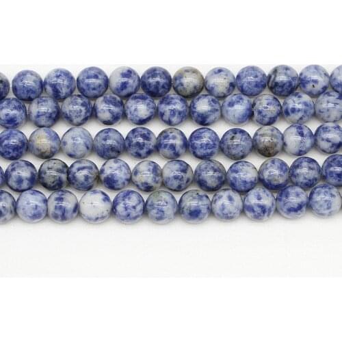 1 strand/lot 4/6/8/10/12 mm Natural Blue Spot Stone Bead Round Loose Bead Spacer Beads For Jewelry Making Findings DIY Bracelet