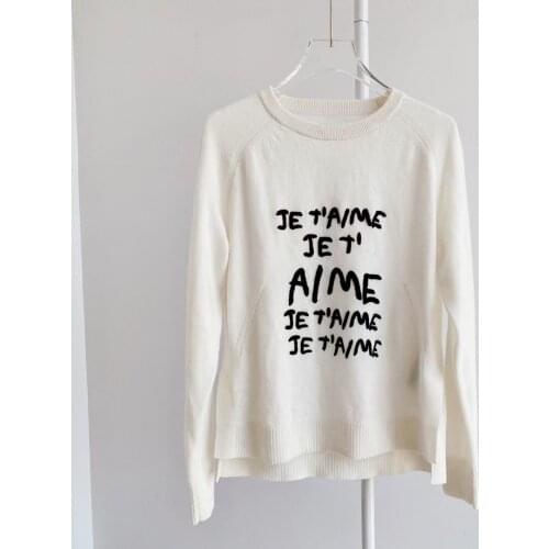 100% Cashmere Womens Letters Knitted Sweater Ladies Long Sleeve O-Neck Early Autumn Jumper Knitwear Female Pullover Tops