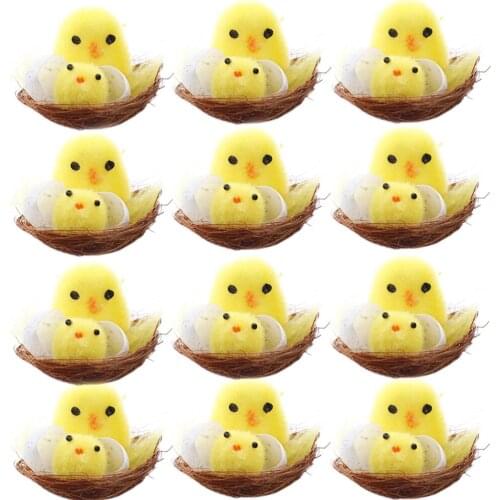 12pcs Mini Easter Chicks Home Garden Decoration Yellow Festival Ornament Plush Chicken Gift