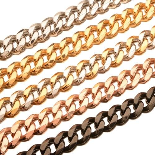 13/15/19mm 7-38inch Strong Stainless Steel Mens Womens Silver Color/Black/Gold Cuban Curb Chain Jewelry Necklace Or Bracelet