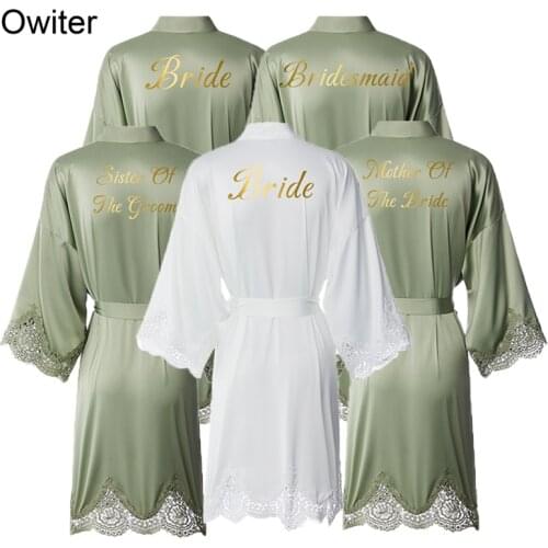 2020 New Personalized Bridesmaid Robes Lace Robe Bridal Robes Matt Satin Women Wedding Bride Robe Bathrobe Sleepwear Green