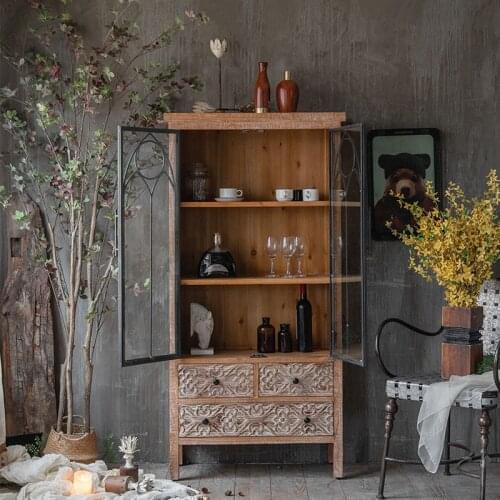 American Country Retro Sideboard Wine Cabinet Glass Door Restaurant Homestay Hotel Creative Design Decoration High