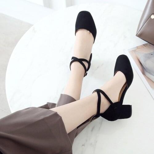 Big Size 11 12 13 14 15 high heels sandals women shoes woman summer ladies Rough heel in the buckle of velveteen bread head