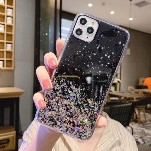 10pcs/lot Fashion Phone Case For iPhone 11 PRO X XR XS Max 7 6 8 Plus Back Cover glitter Star Clear Silicone Shockproof Bumper