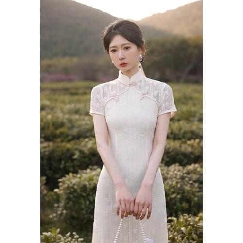 Cheongsam Improved Version 2021 Spring New Retro Chinese Style Young Girl Temperament Elegant Lace Dress Slim Thin Skirt