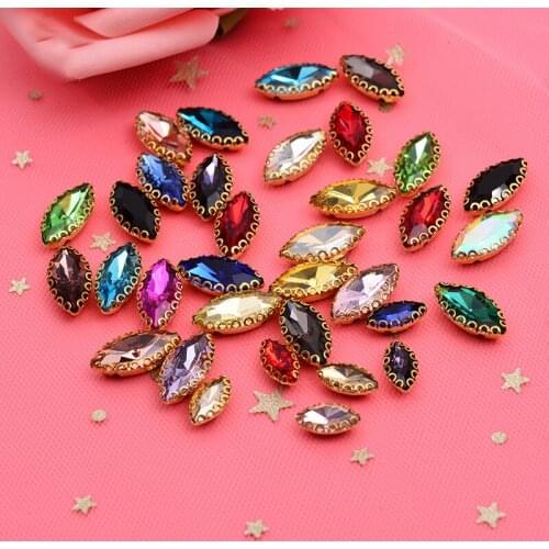 CJSIR 20pcs Horseeye Glass Crystal Sew On Rhinestone Flatback Golden Claw Buttons For Clothing Dress Bridal Decors DIY Crafts