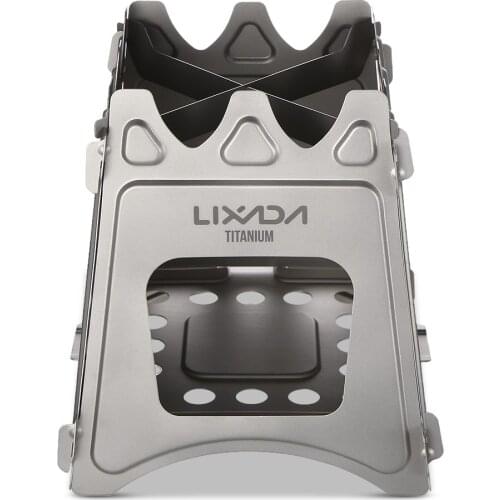 Solid titanium wood, bent, firewood stove for outdoor camp, kitchen, picnic, backpacking, campfire