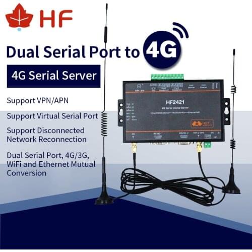 HF2421 4G Double Port Serial Server RS232 RS485 RS422 to Ethernet Wifi 4G 3G GPRS Network Converter