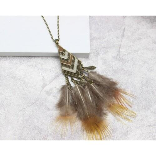 Exaggeration Ethnic Wind Stripes Quadrilateral Rhombus Geometric Necklace Hanging Large Feather Fringes Tassels Sweater Decorate