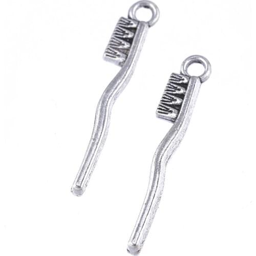JUYA 30pcs/lot 29x3mm Metal Toothbrush Shape Charms Pendant for Earring Pendant Jewelry Making Supplies DIY Handmade Accessories