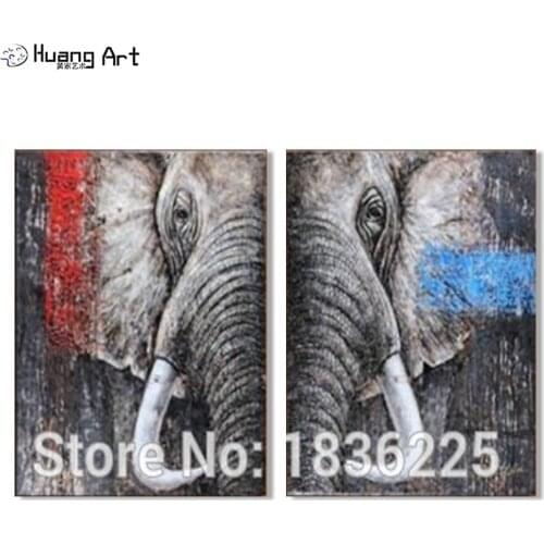 Skill Artist 100% Handmade Impression Animals Oil Painting on Canvas for Living Room Decoration Texture Elephant Face Painting