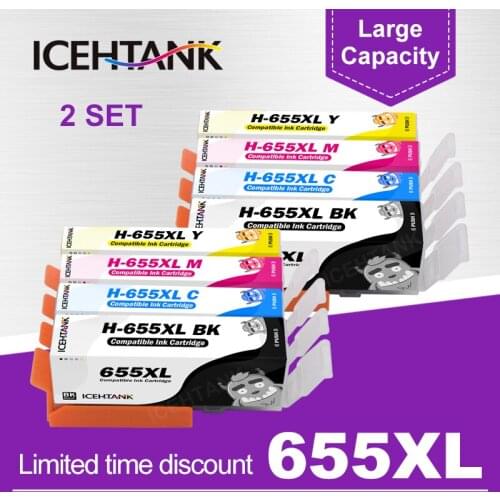 2 Set for HP 655 XL Full Ink Cartridge for HP Deskjet Ink Advantage 3525 4615 4625 5525 6520 6525 Printer With Chip