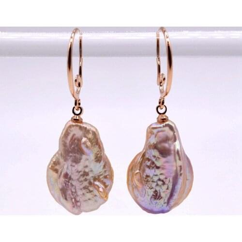 Colorful baroque pearl earrings. Oval multicolored natural freshwater pearls. Golden earrings. Womens pearl earrings