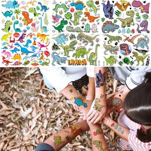 Colorful Dinosaur Temporary Tattoos Sticker For Kids Children Realistic Fake Flash Cute Tatoo Small Body Art Finger Tattoo Paste