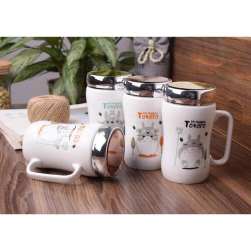 Creative cute ceramic mug with cartoon mirror cover mug