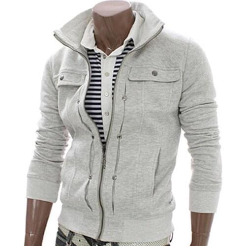 Jackets Fashion Men Solid Color Stand Collar Long Sleeve Slim Zipper Jacket Coat