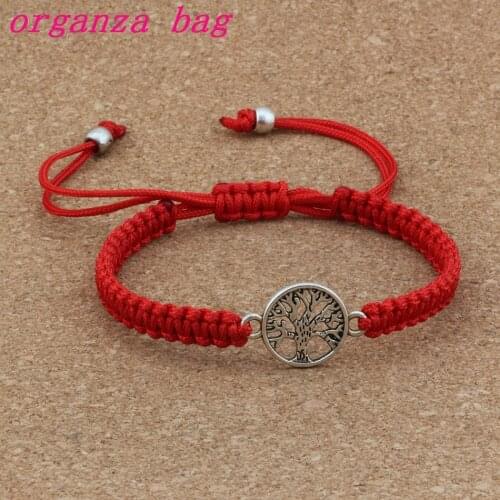 Hot ! 2pcs New Men And Women Fashions Zinc Alloy Tree OF Life Charm Red Pure Hand-Woven Adjustable Bracelet B-71