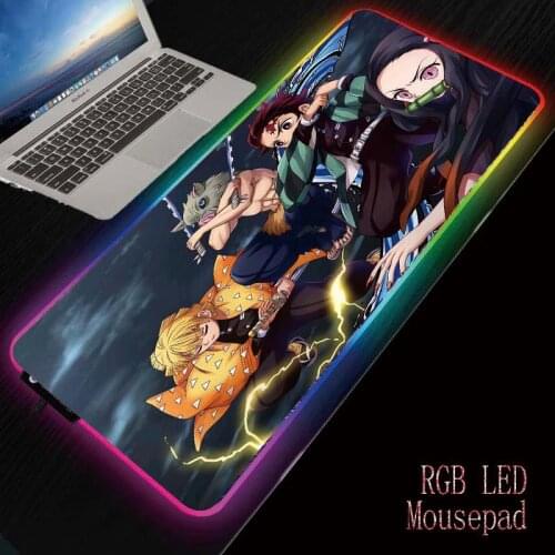 MRGBEST Anime Kimetsu No Yaiba RGB Soft Large Gaming Mouse Pad Oversize Glowing Led Extended Mousepad Computer Keyboard Pad Mat