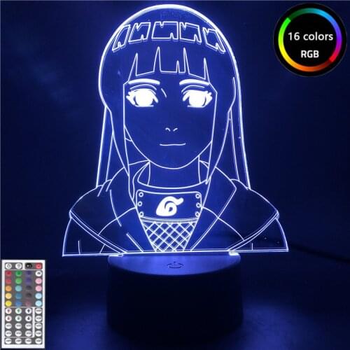 Anime Naruto Hyuga Hinata Figure LED 3D Night Light Acrylic LED Decorative Night Lamp Kid Children Bedroom 3d Desk Light Toys