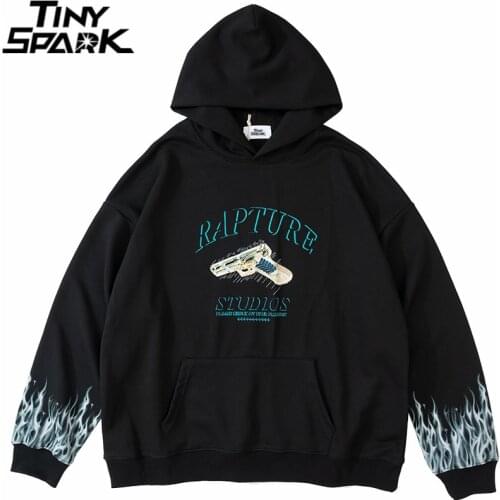Men Streetwear Hoodie Sweatshirt Hip Hop Gun Letter Print Pullover 2021 Autumn Harajuku Cotton Casual Hooded Sweatshirt Hoodie
