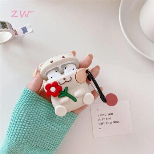 Cute cartoon 3d tulip flower cat for airpods 1 2 pro case box soft silicone wireless bluetooth headset protect cover