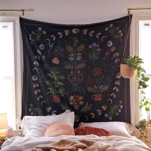 Home Moon Phase Tapestry Bloemen Boho Muur Opknoping Waarzeggerij Hekserij Tapestry Mandala Esthetische Room Decor Wall Hanging