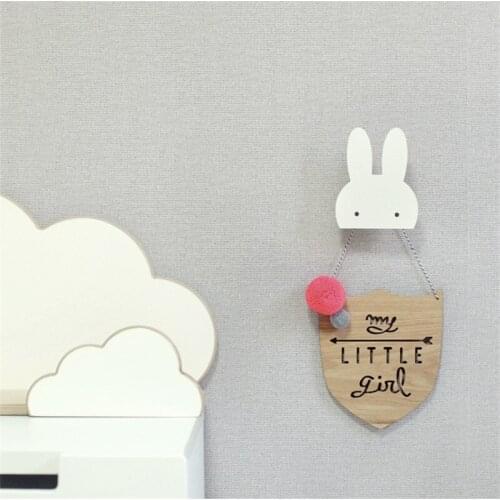 Natural Wood Clothes Hanger Wall Mounted Sundries Handbag Hat Scarf Hook Bunny Cloud Decorative Key Holder Bathroom Storage Rack