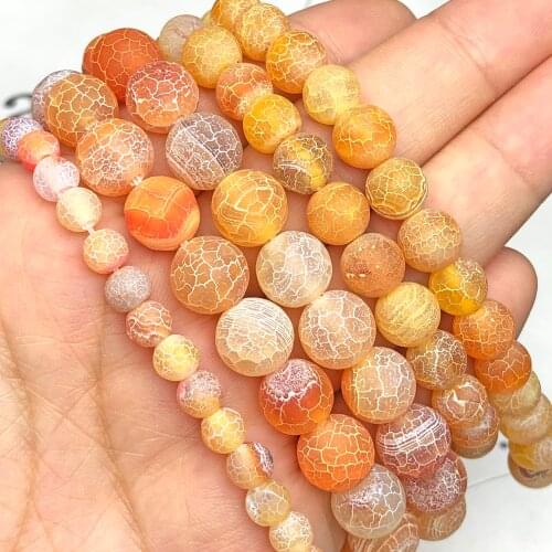 Natural Matte Frost Orange Cracked Dragon Vein Dream Fire Agates Stone Loose Spacer Beads For Jewelry Making DIY Charms Bracelet