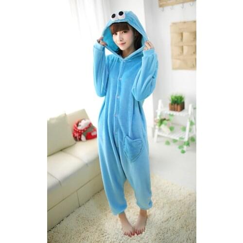2017 New Blue Winter Anime Hoodie Pyjamas Cosplay Adult Onesie Christmas Sesame Street Pajama Costume