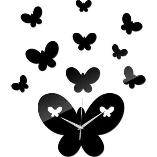 New design needle diy mirror acrylic material wall stickers Europe style wall quartz clocks butterfly decor wall watches