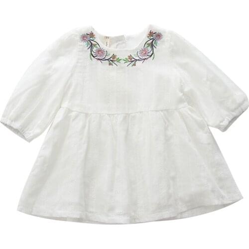 Girls Autumn Dresses Flowers Embroidery Infant Baby Girls Dress Long Sleeve A-line Baby Girls Clothing pink white 0-2Y