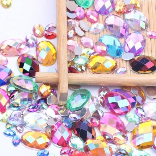 Flatback Oval Earth Faceted Many AB Colors 4 Size Acrylic Craft Art DIY Gems Rhinestone Strass High Shine Nail Art Stones